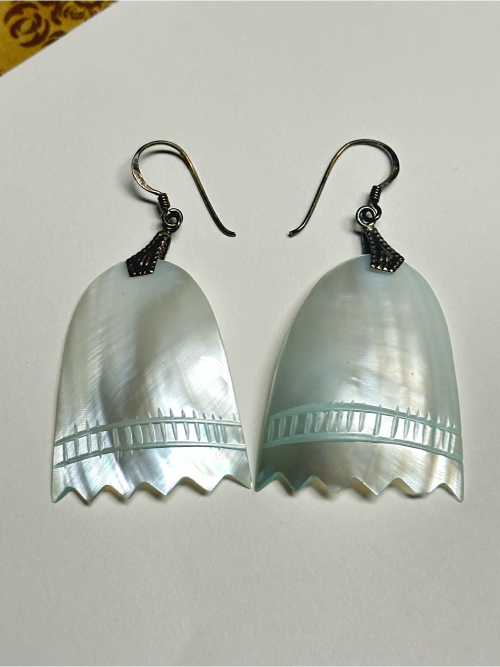 White Mother of Pearl Dangle Earrings 925 Silver White Blue Ghost Halloween